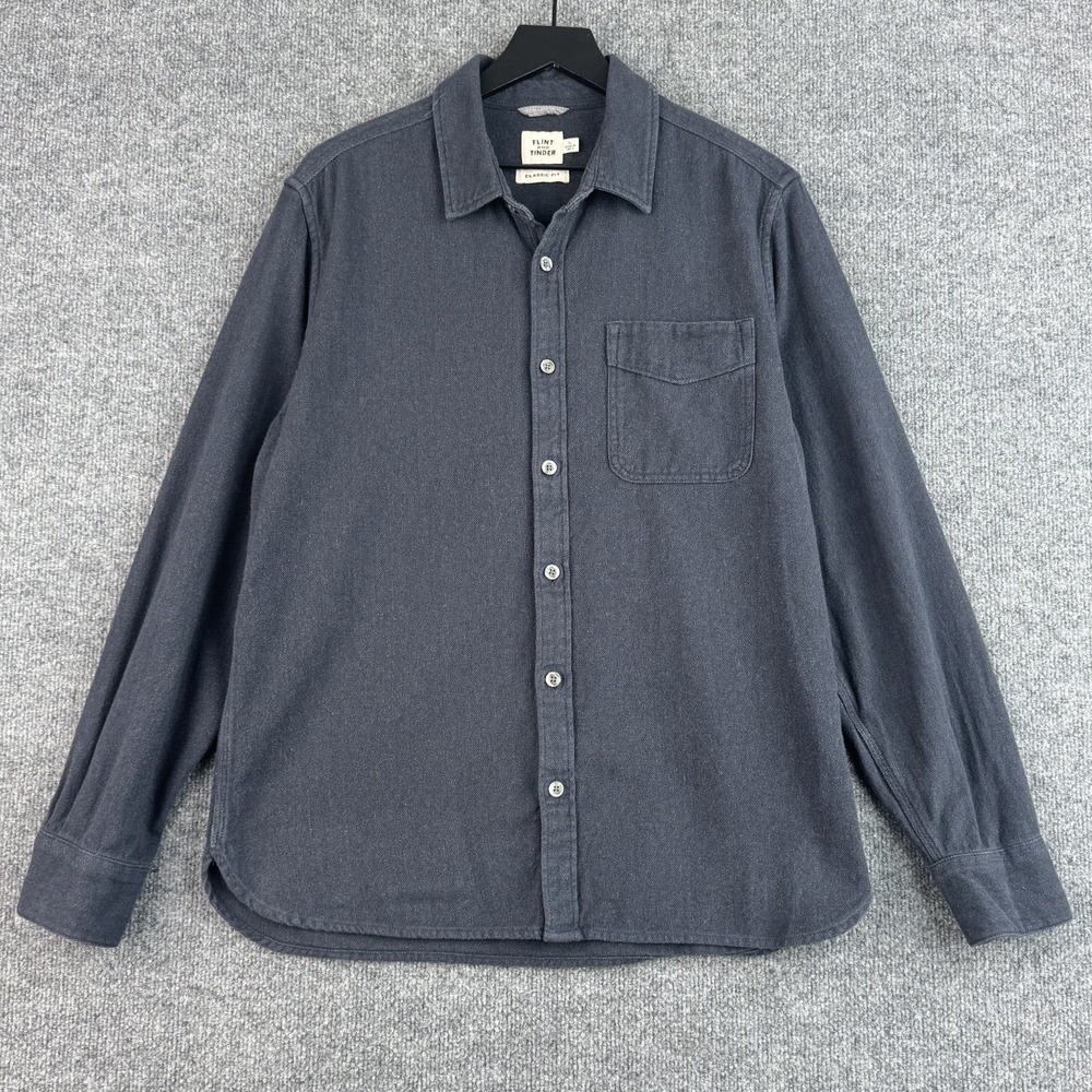 Flint and Tinder Button Up Shirt MENS L Charcoal Gray Classic Fit Cotton Blend